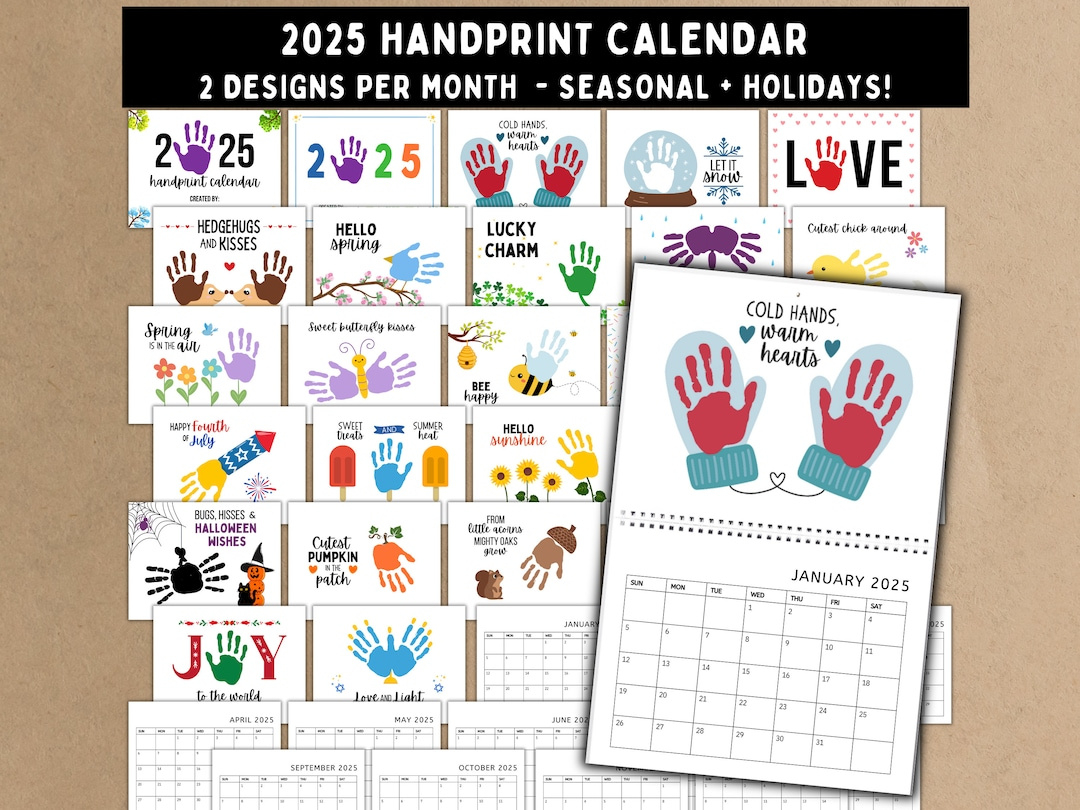 2025 Handprint Calendar Printable Handprint Craft Handprint | Free Printable Handprint Calendar 2025