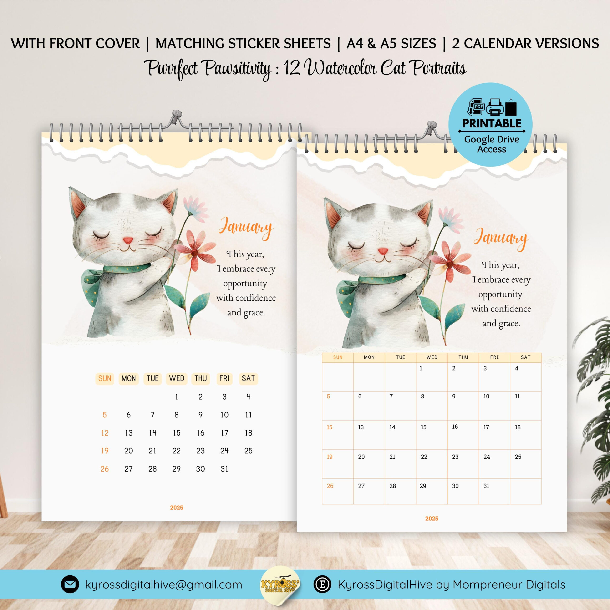 2025 Illustrated Cat Calendar Printable Aesthetic 2025 Calendar | Free Printable Children&amp;amp;#039;s Calendar 2025