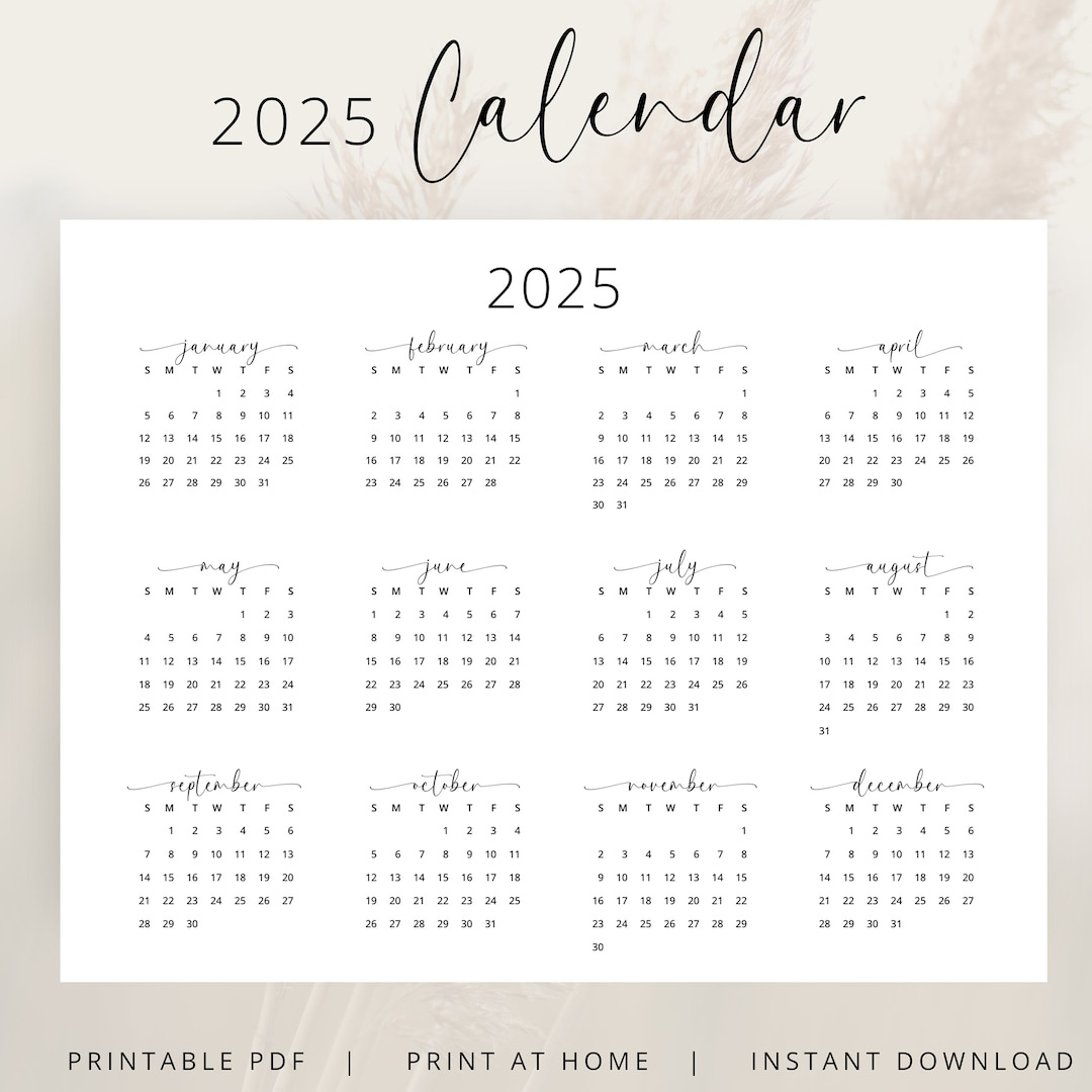 2025 Jahreskalender 2025 Wandkalender Querformat Druckbare Pdf 2025 Jahreskalender Horizontal A3 A4 Buchstabe Montag &amp;amp; Sonntag Start Elegant - Etsy.de | Horizontal 2025 Calendar Printable