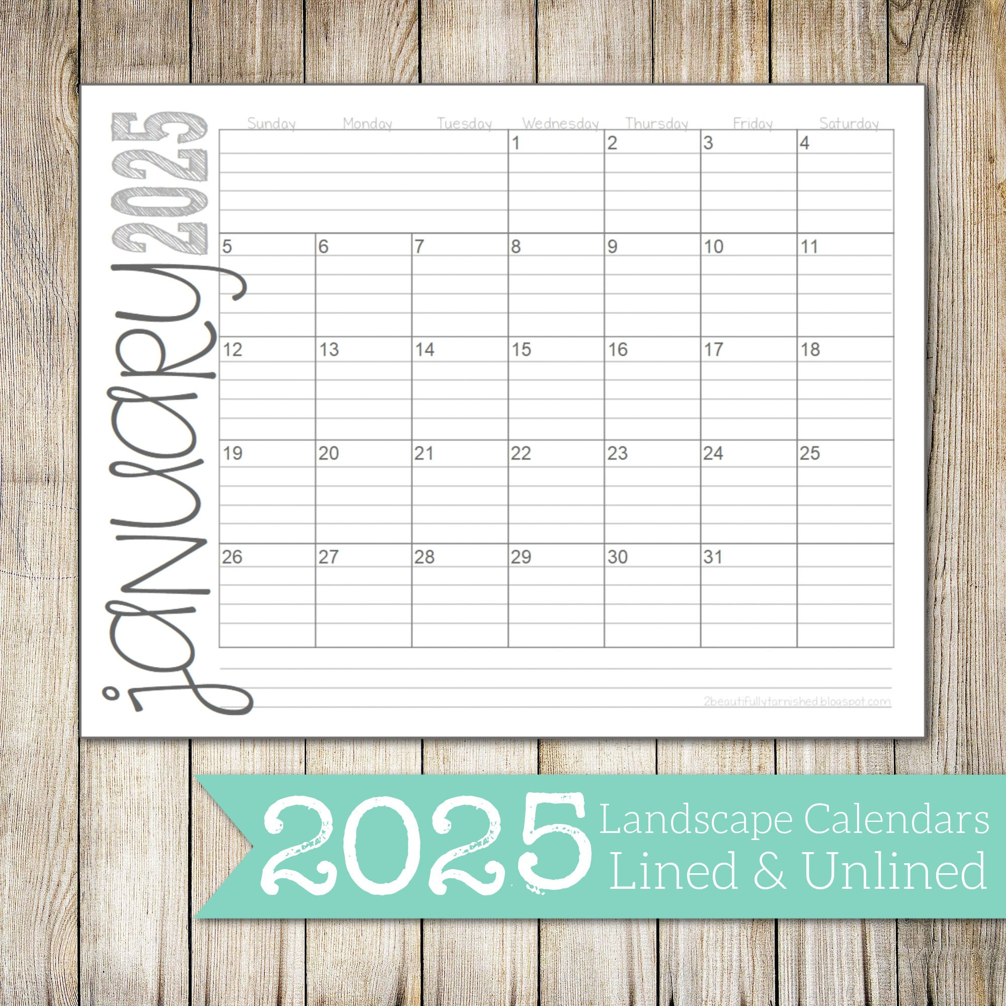 2025 Landscape Lined &amp;amp; Unlined Monthly Calendars 8.5X11 Landscape | Calendar 2025