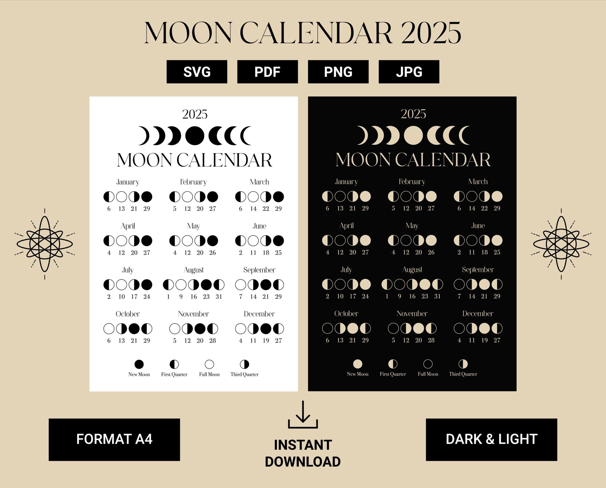 2025 Lunar Calendar - Etsy Israel | Free Printable Lunar Calendar 2025