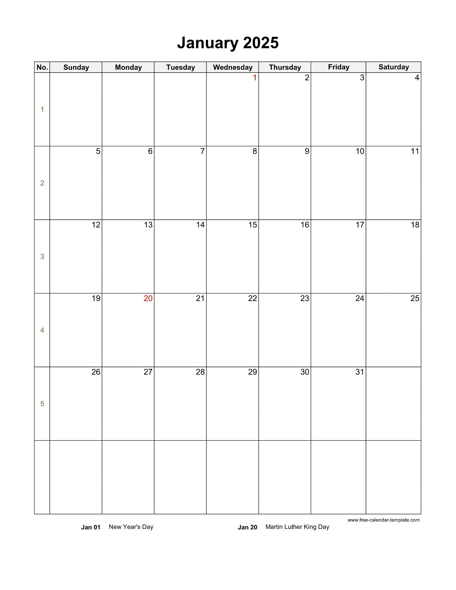 2025 Monthly Calendar (Blank Vertical Template) | Free-Calendar | 2025 Calendar 2025 Printable Monthly