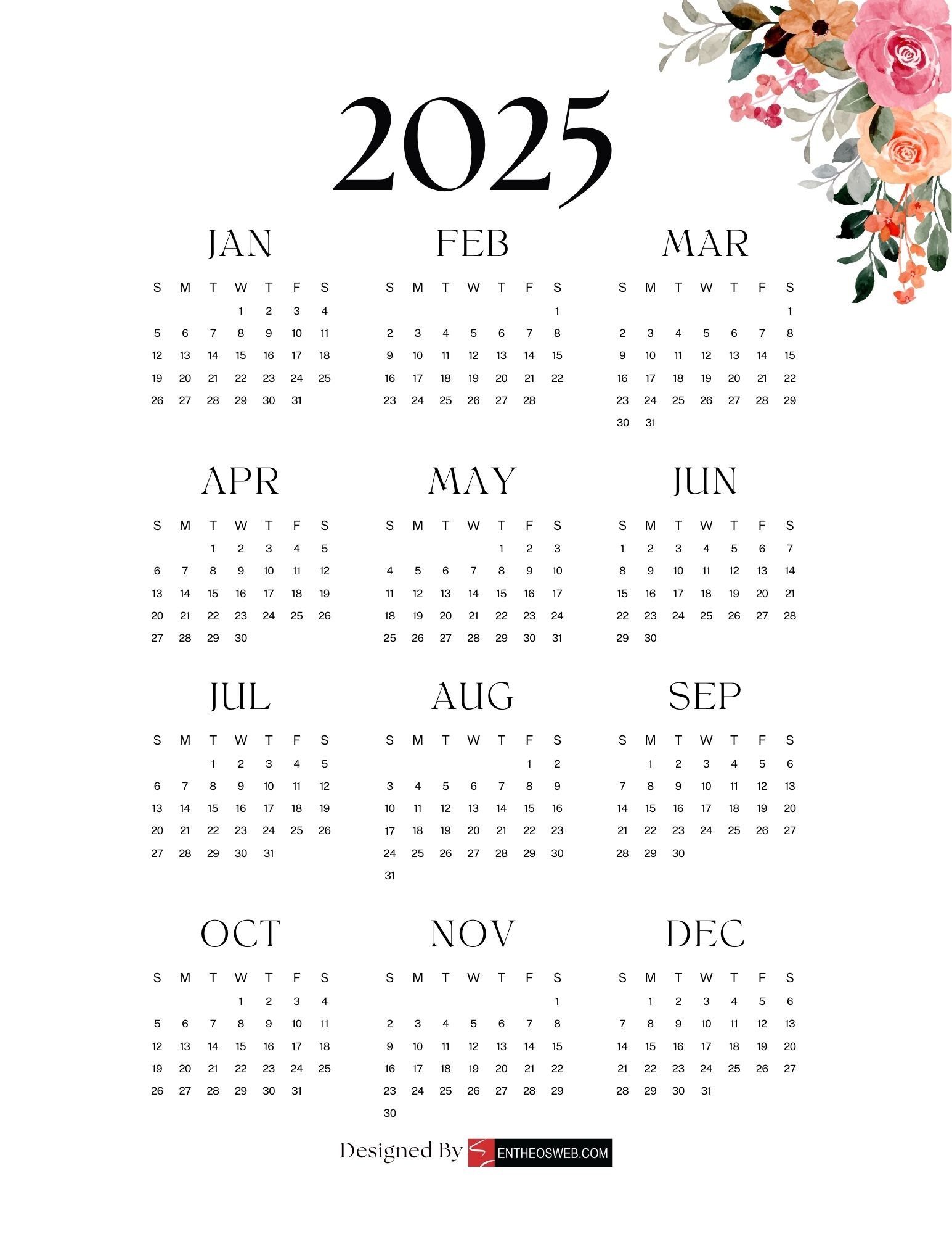 2025 Pdf Calendars – Free Downloads | Entheosweb | 2025 Calendar Pages Printable Free