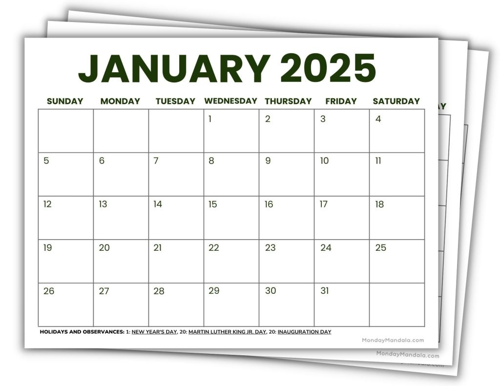 2025 Printable Calendars (56 Free Pdf Printables) | 2025 Blank Calendar Printable Free