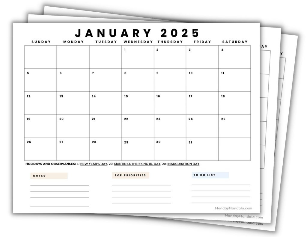 2025 Printable Calendars (56 Free Pdf Printables) | 2025 Calendar Printable With Notes