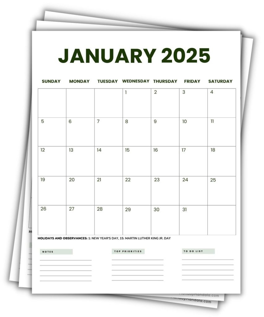 2025 Printable Calendars (56 Free Pdf Printables) | 2025 Portrait Calendar Printable