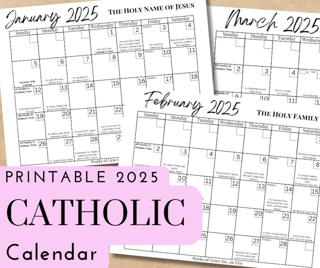 2025 Printable Catholic Monthly Calendar Liturgical Calendar With | Catholic Calendar 2025 Printable