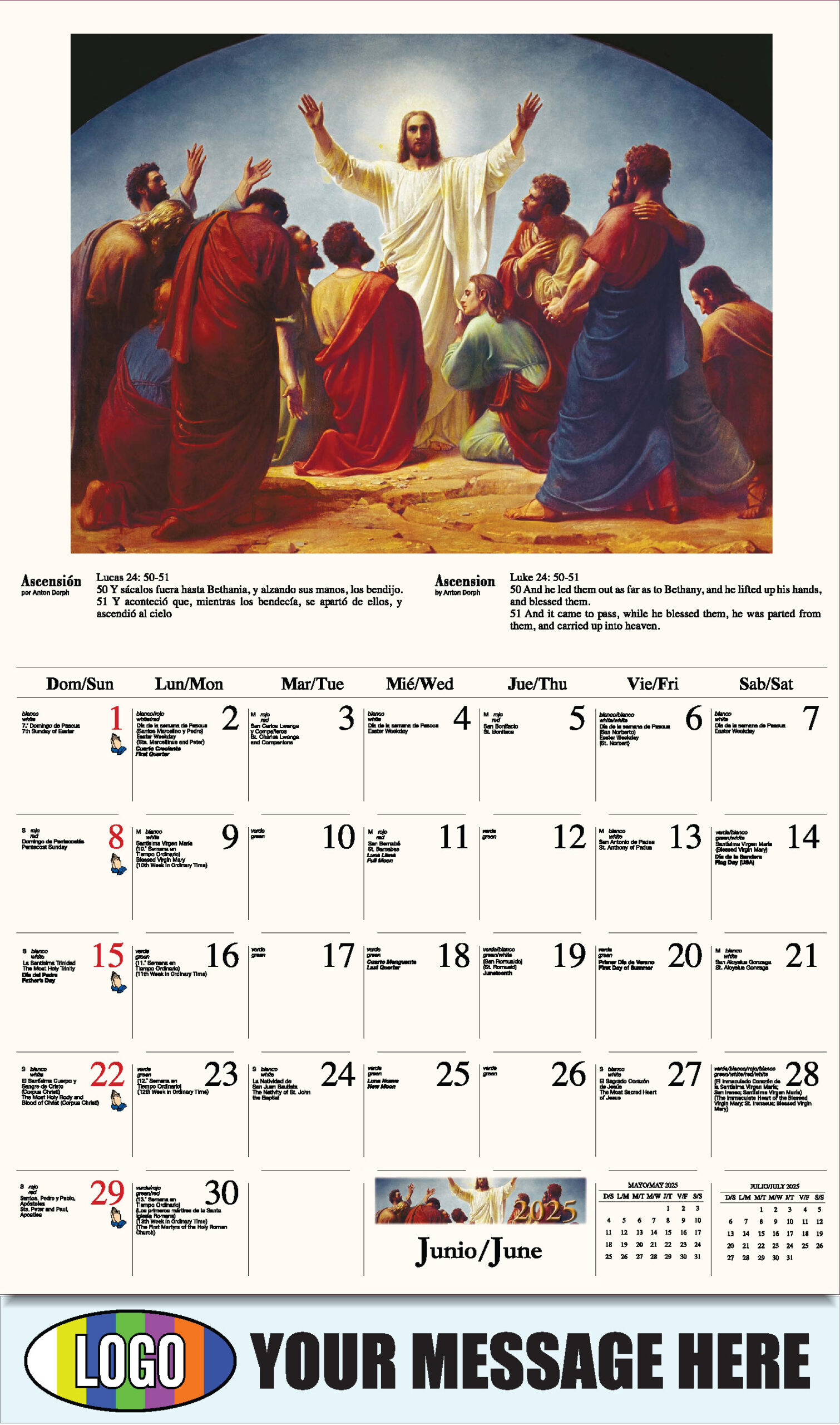 2025 Promotional Calendar | Catholic Art Bilingual | Low As 65¢ | Traditional Catholic Calendar 2025 Printable