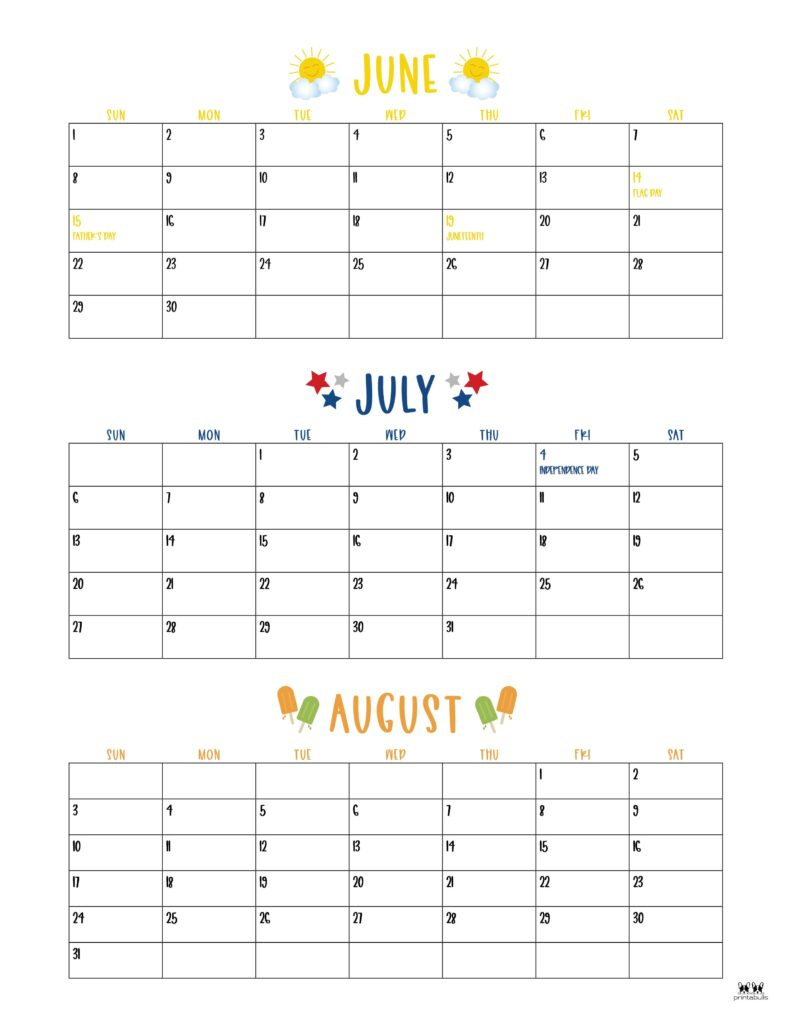 2025 Summer Calendars - 27 Free Printables | Printabulls | 2025 Summer Calendar Printable