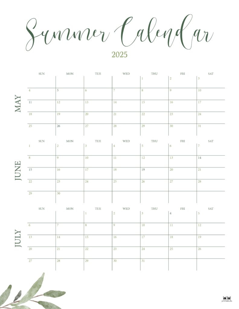 2025 Summer Calendars - 27 Free Printables | Printabulls | 2025 Summer Calendar Printable