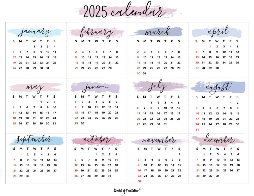 2025 Year Calendars - 70 Best Printables - World Of Printables | 2025 Calendar with Lines Printable