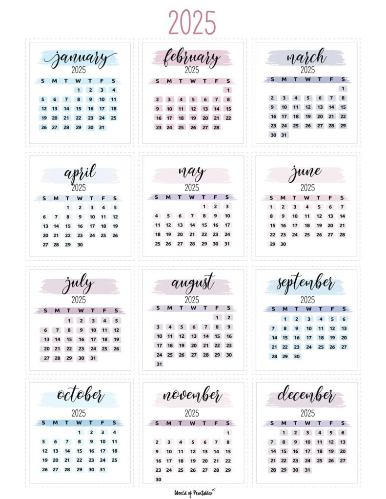 2025 Year Calendars - 70 Best Printables - World Of Printables | Free Mini Calendar Printable 2025