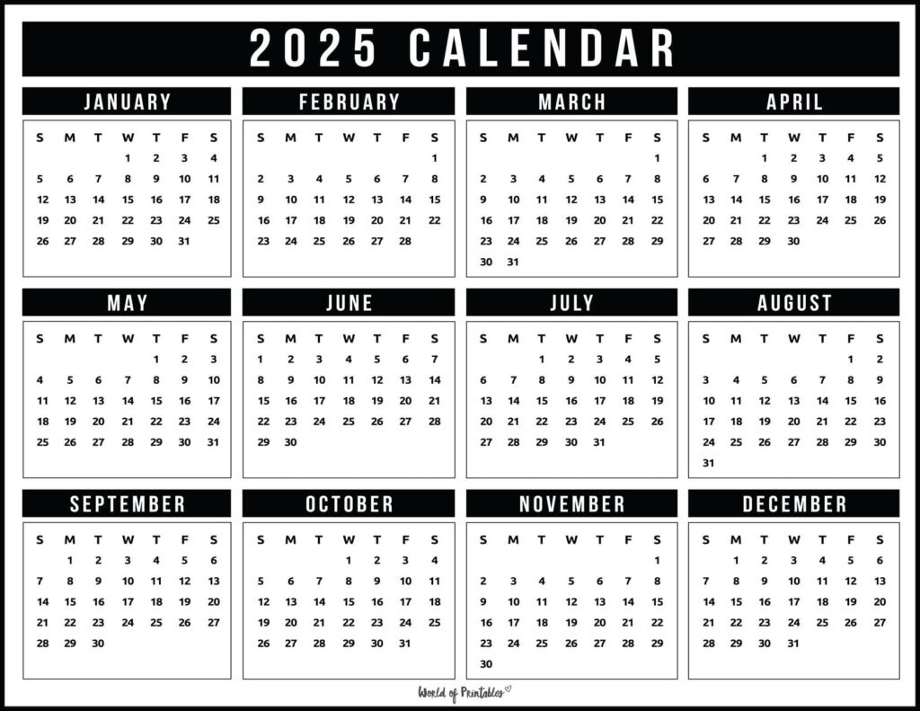 2025 Year Calendars - 70 Best Printables - World Of Printables | Free Printable Bill Calendar 2025