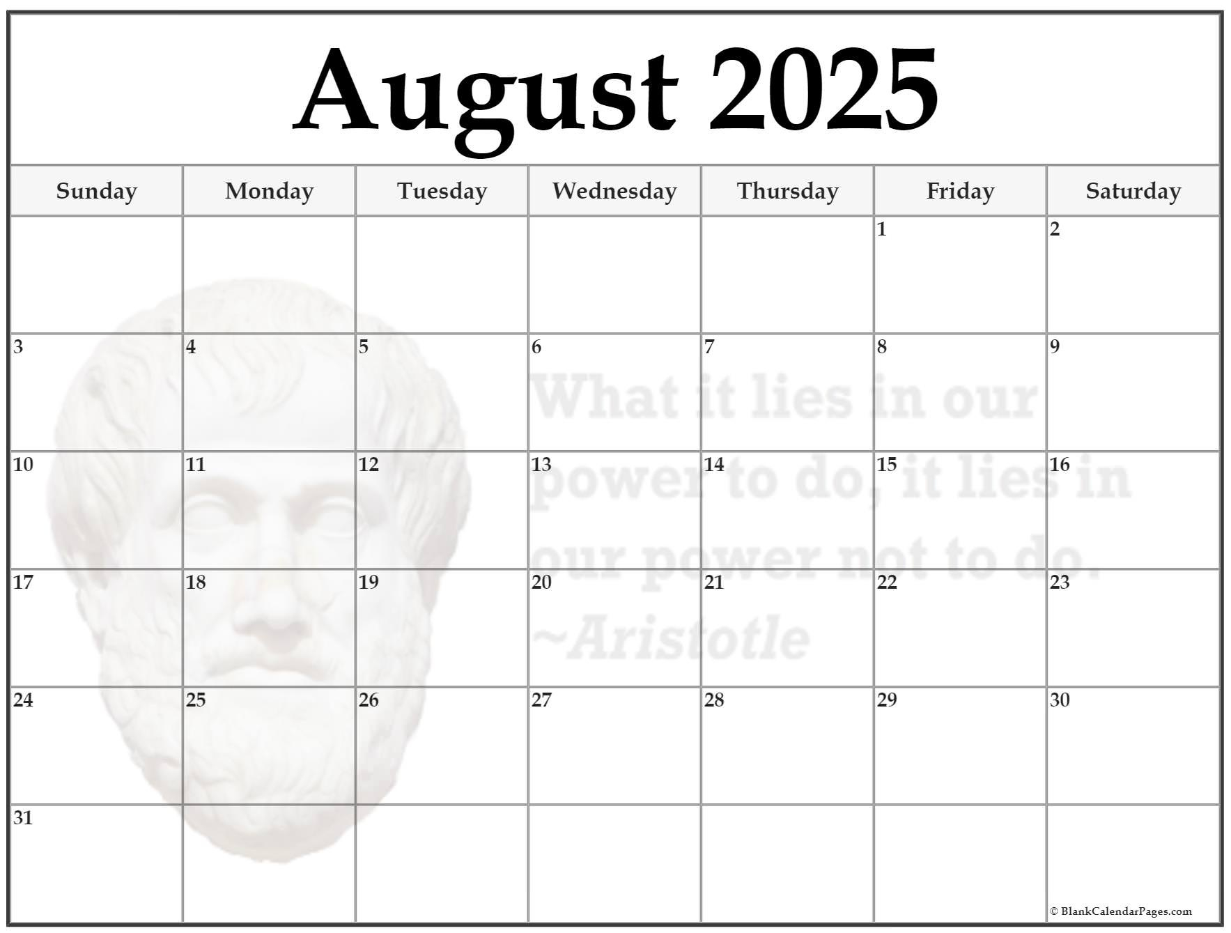 24+ August 2025 Quote Calendars | Blank August 2025 Calendar Printable