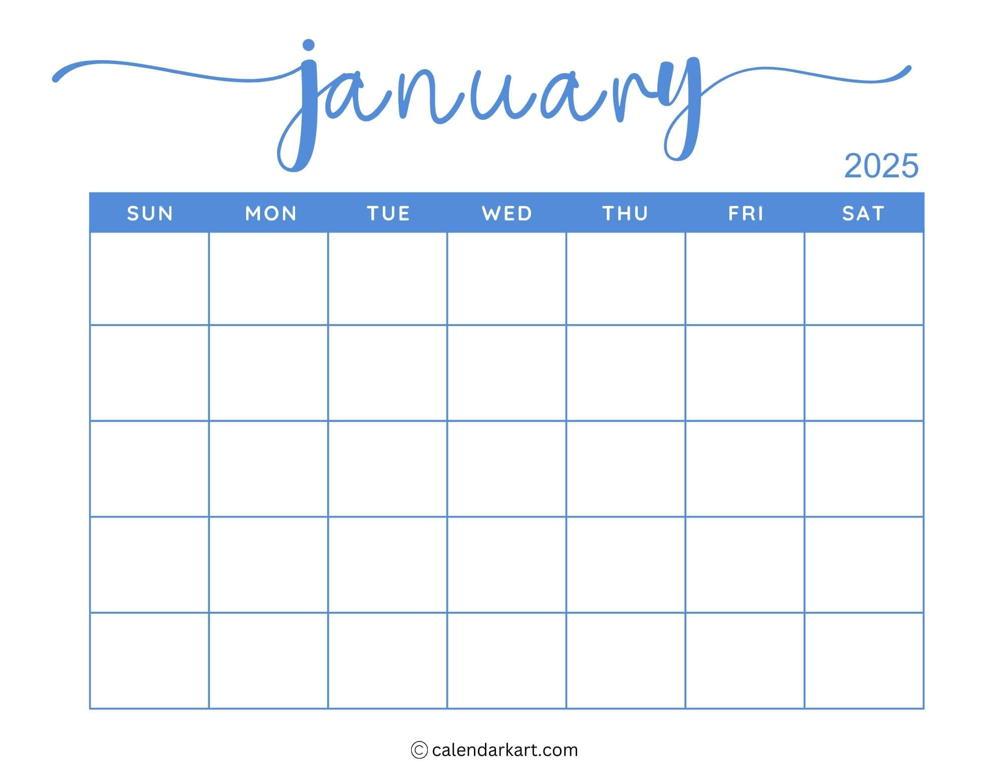 40+ Printable January 2025 Calendars | Free Pdf - Calendarkart | Blank Calendar 2025 Printable