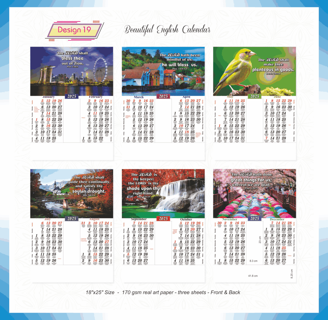 Ac19 18X25&quot; English(F&amp;B) 3 Sheeter - All Churches Christian | Christian Calendar 2025 Printable