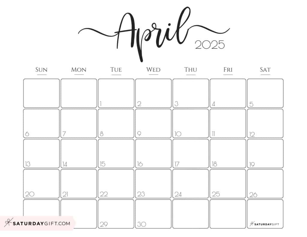 April 2025 Calendar - 20 Cute &amp;amp; Free Printables | Saturdaygift | April May June 2025 Calendar Printable