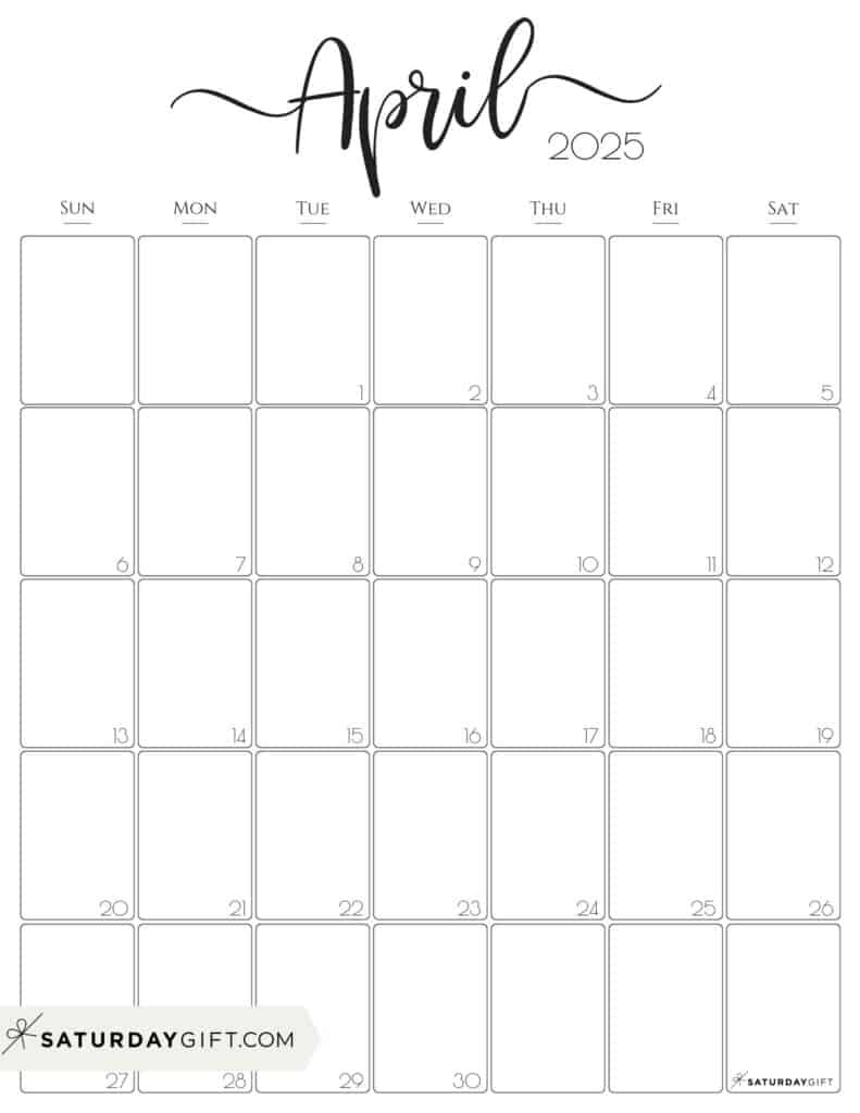 April 2025 Calendar - 20 Cute &amp;amp; Free Printables | Saturdaygift | Calendar 2025