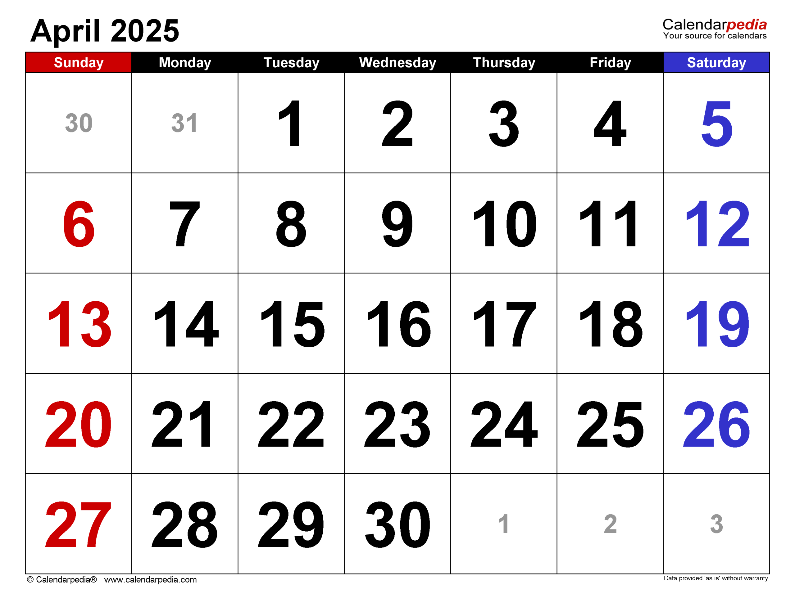 April 2025 Calendar | Templates For Word, Excel And Pdf | 2025 Printable Calendar By Month April