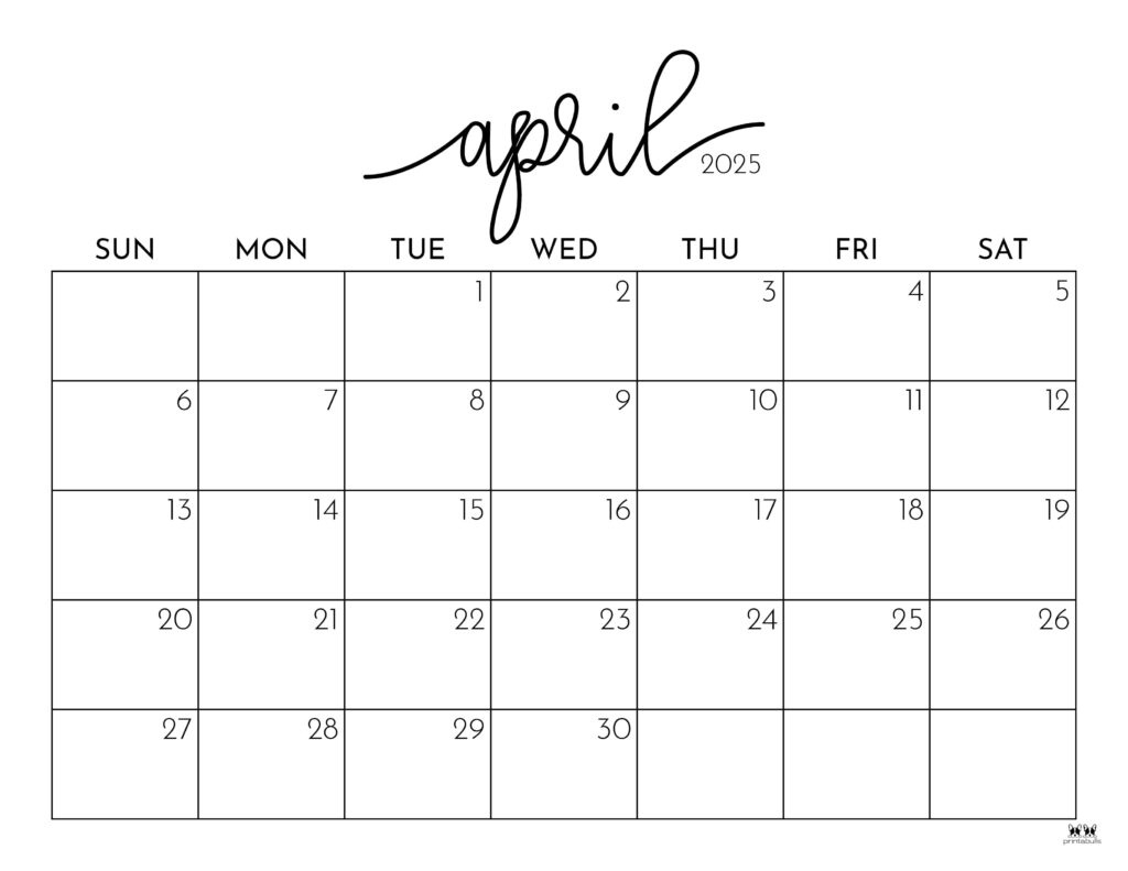 April 2025 Calendars - 107 Free Printables | Printabulls | 2025 Printable Calendar by Month April