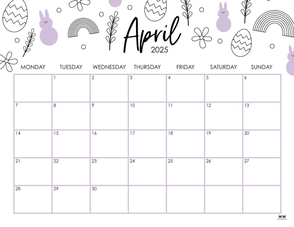 April 2025 Calendars - 107 Free Printables | Printabulls | April 2025 Calendar Printable