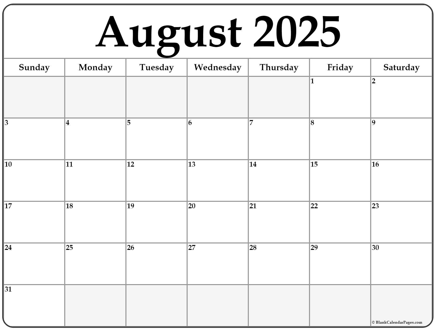 August 2025 Calendar | Free Printable Calendars | Printable Calendar August 2025-May 2025