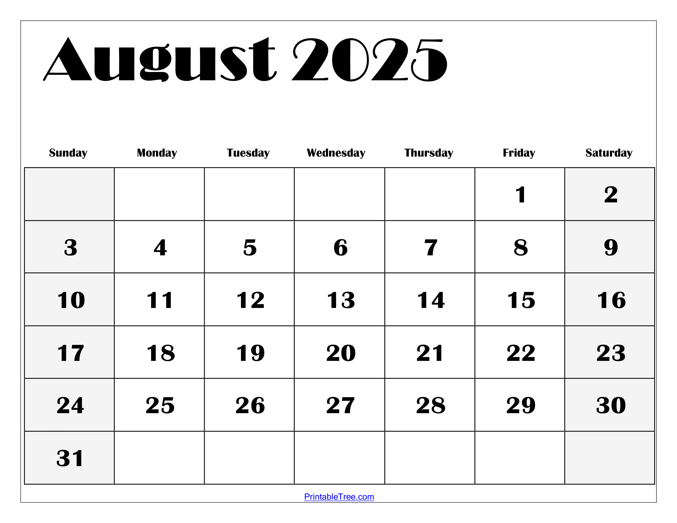 August 2025 Calendar Printable Pdf Template With Holidays | 2025 August Calendar Printable