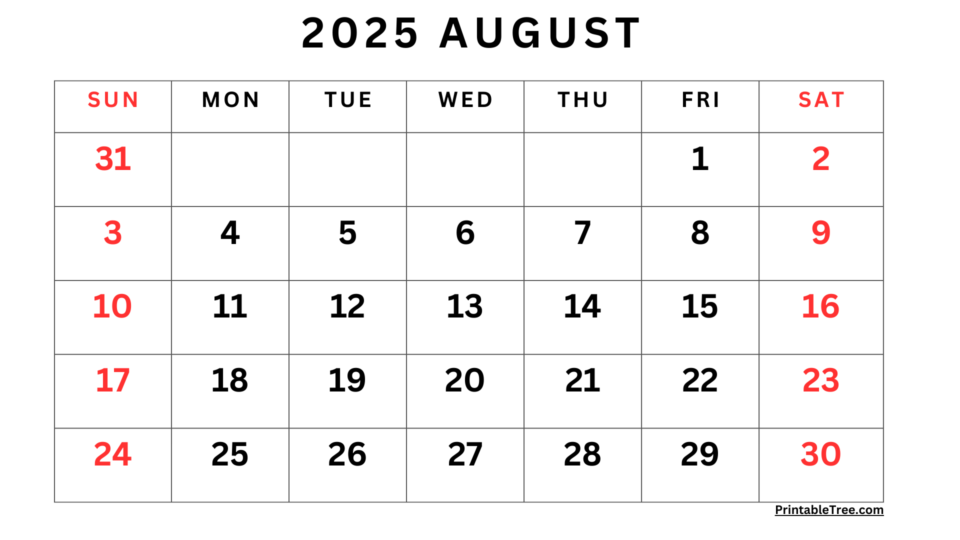 August 2025 Calendar Printable Pdf Template With Holidays | August 2025 Printable Calendar Free