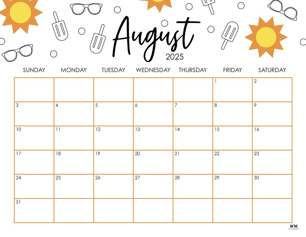 August 2025 Calendars - 107 Free Printables | Printabulls | 2025 August Calendar Printable