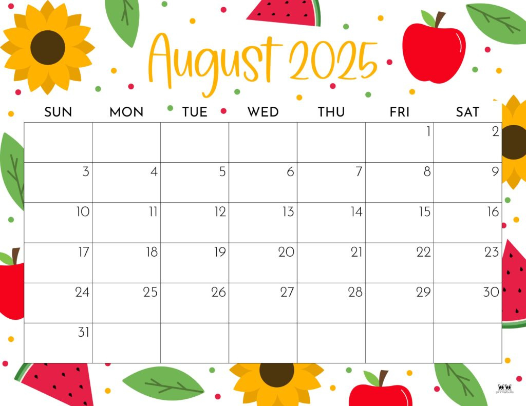 August 2025 Calendars - 107 Free Printables | Printabulls | August 2025 Calendar Printable