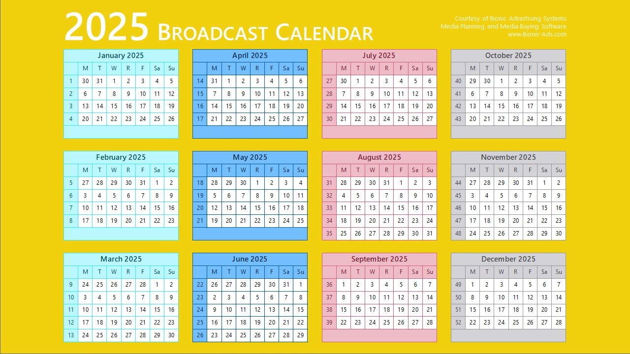 Broadcast Calendar 2025 – Free Downloads – Customizable | 2025 Broadcast Calendar Printable