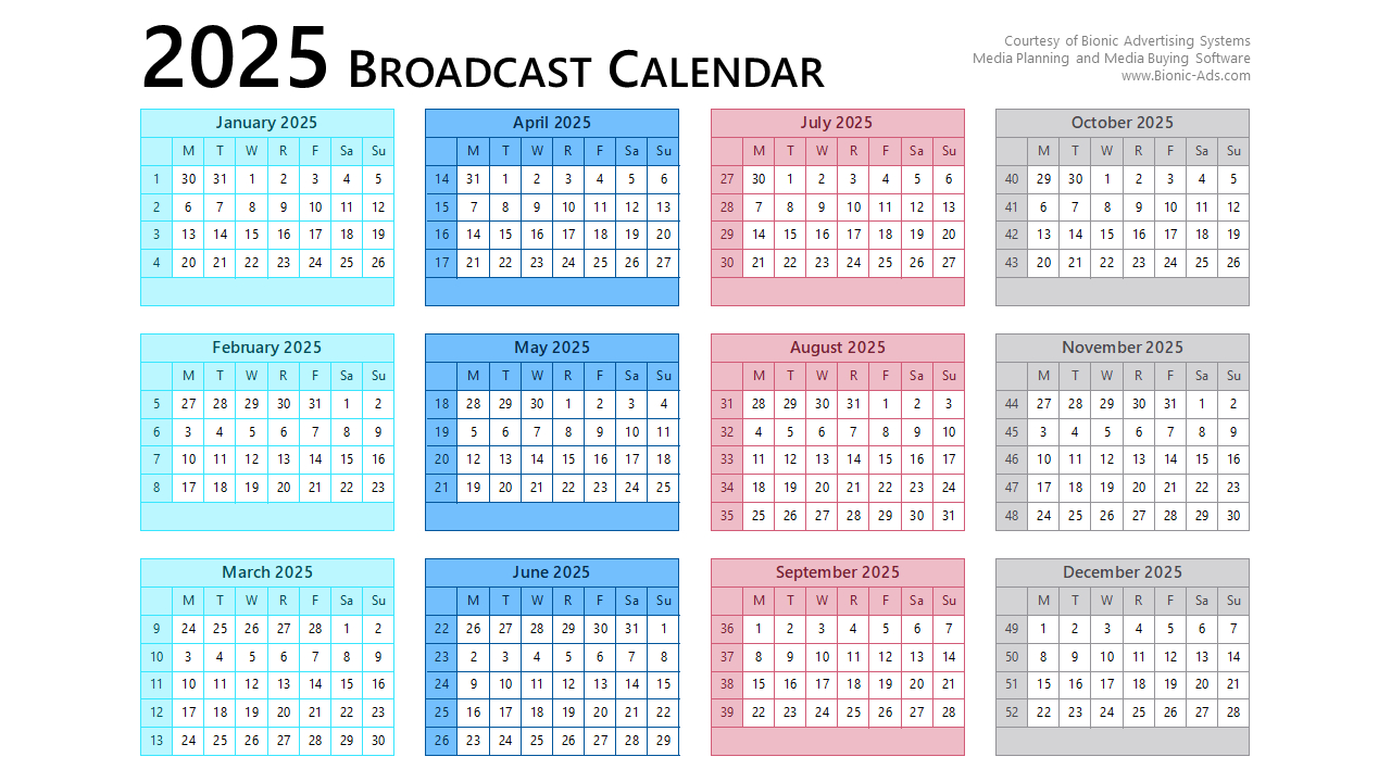 Broadcast Calendar 2025 – Free Downloads – Customizable |  Calendar 2025