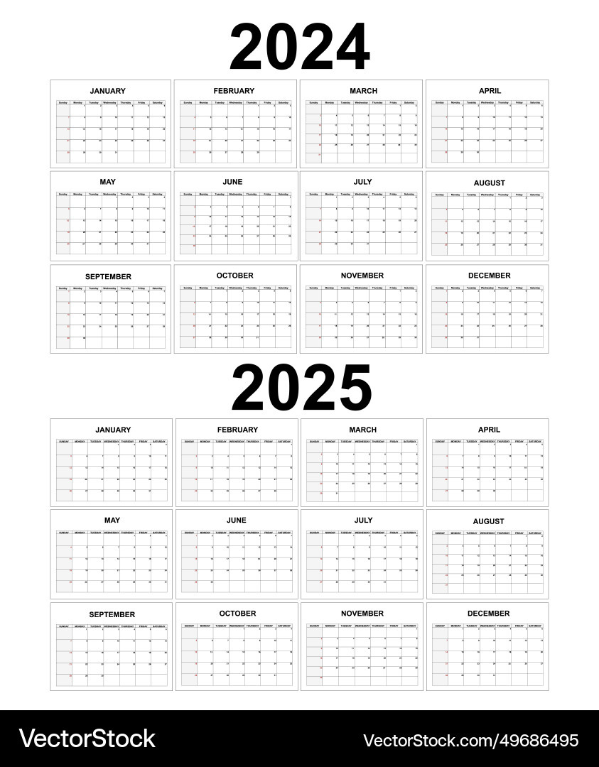 Calendar 2024 2025 Monthly Task Planner Template Vector Image | 2024 - 2025 Monthly Calendar Printable