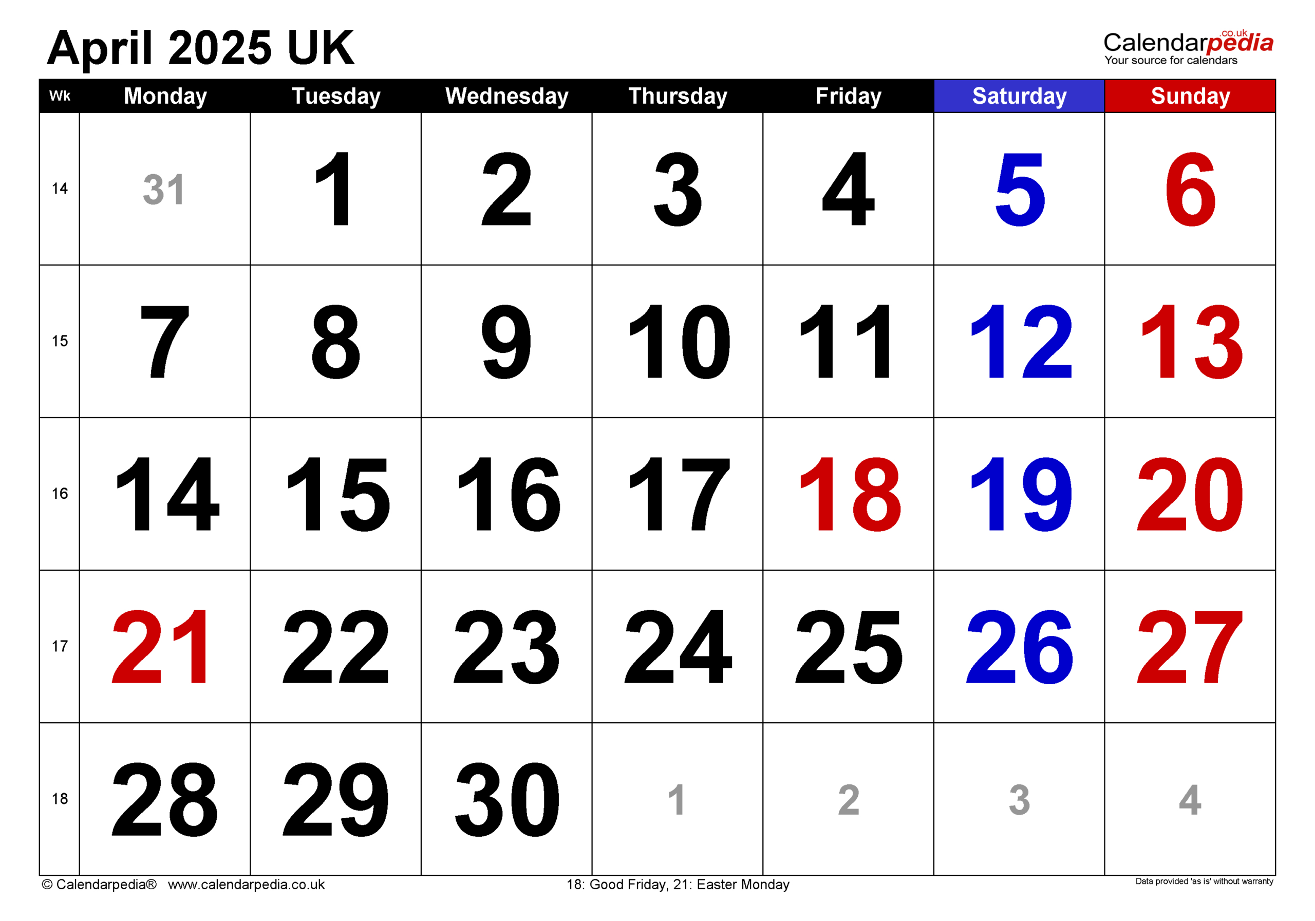 Calendar April 2025 Uk With Excel, Word And Pdf Templates | Calendar 2025