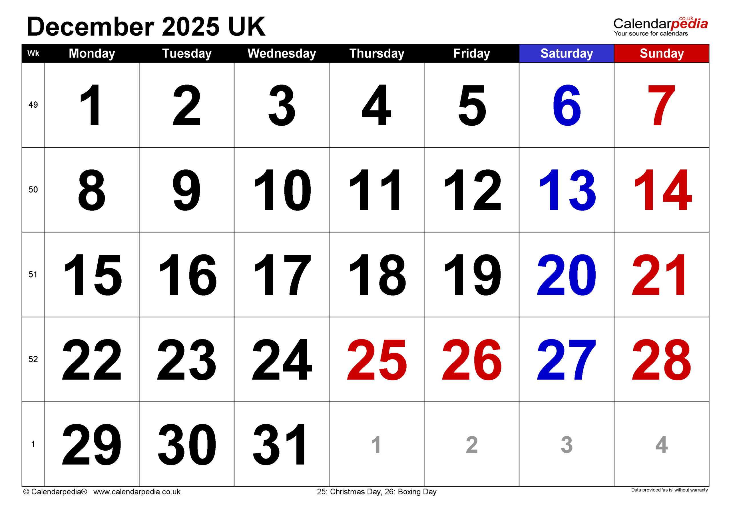 Calendar December 2025 Uk With Excel, Word And Pdf Templates | Calendar 2025