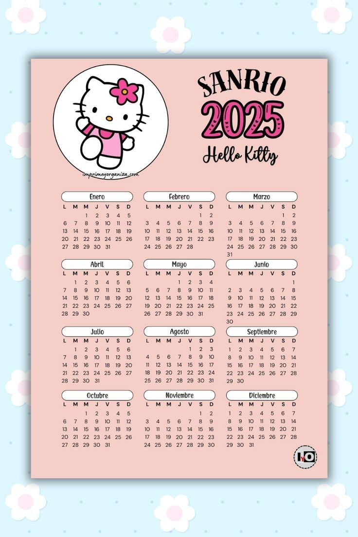 Calendario 2025 Hello Kitty | 12 Month Free Printable Hello Kitty Calendar 2025