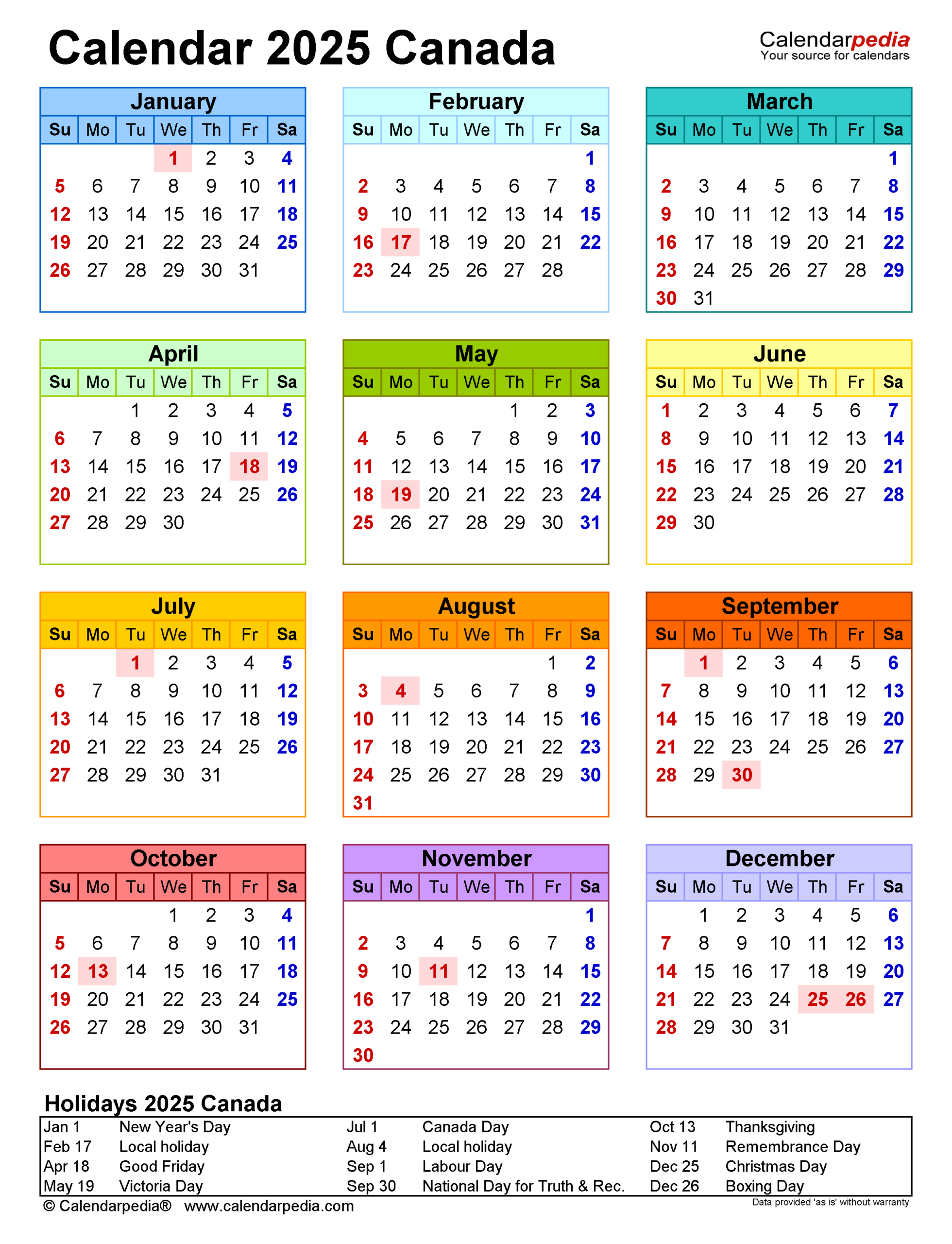 Canada Calendar 2025 - Free Printable Pdf Templates | 2025 Calendar Canada Printable