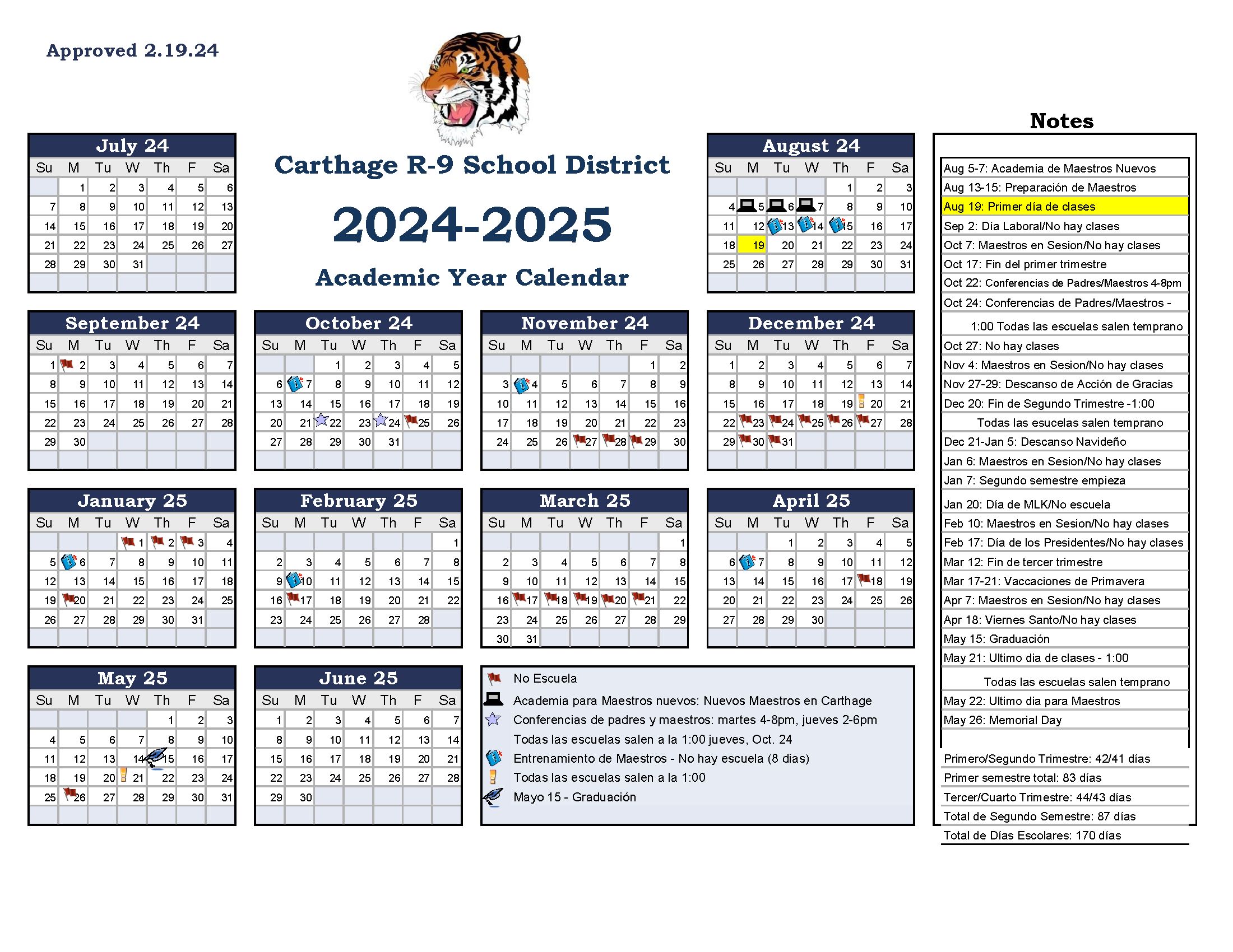 Carthage R-9 - School Calendar 2024-25 | Calendar 2025