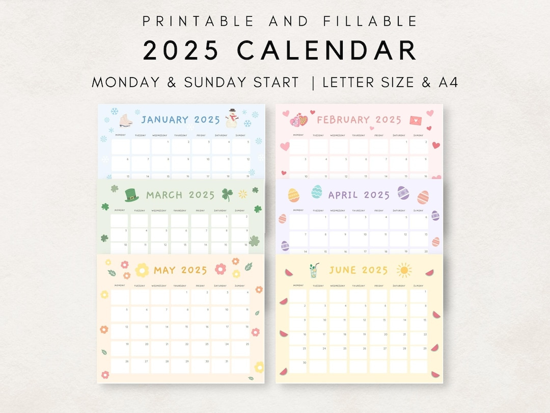 Cute 2025 Calendar Printable, Monthly Calendar 2025, 2025 Planner | 2025 Calendar Printable Cute