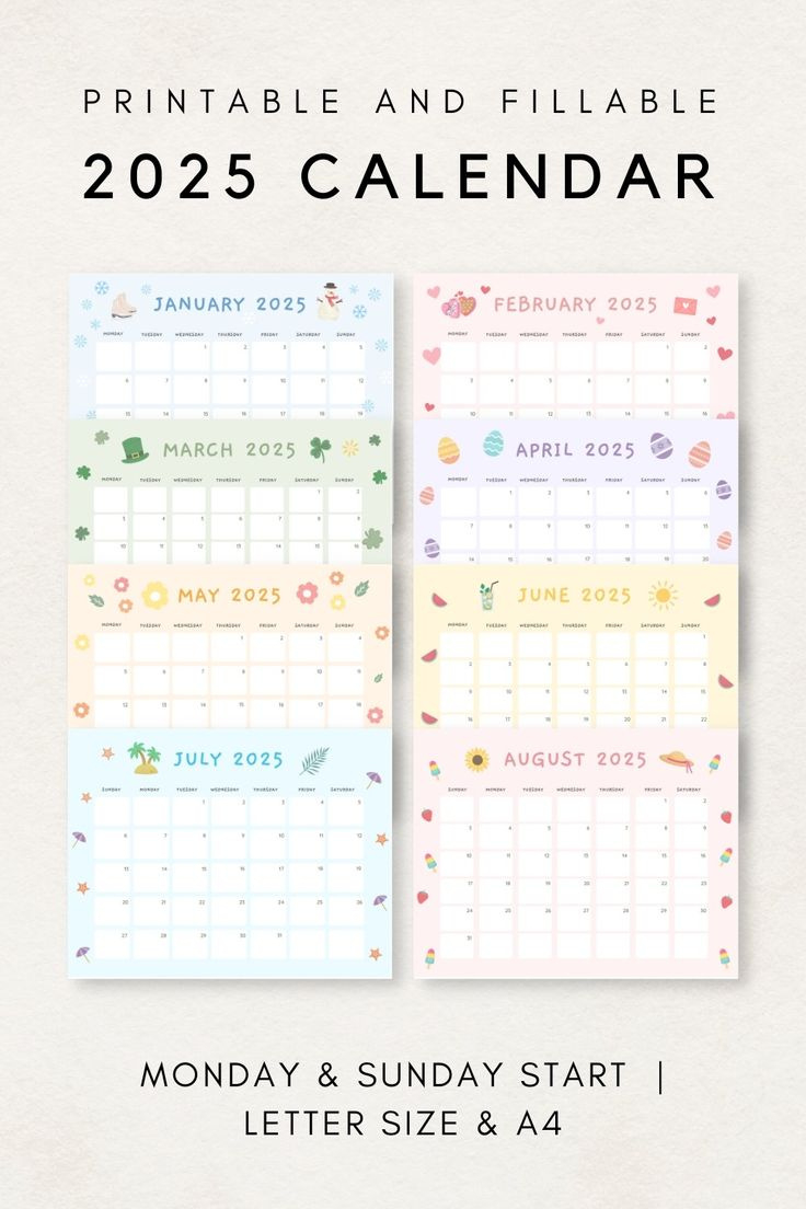 Cute 2025 Calendar Printable, Monthly Calendar 2025, Monthly | Aesthetic Calendar 2025 Printable