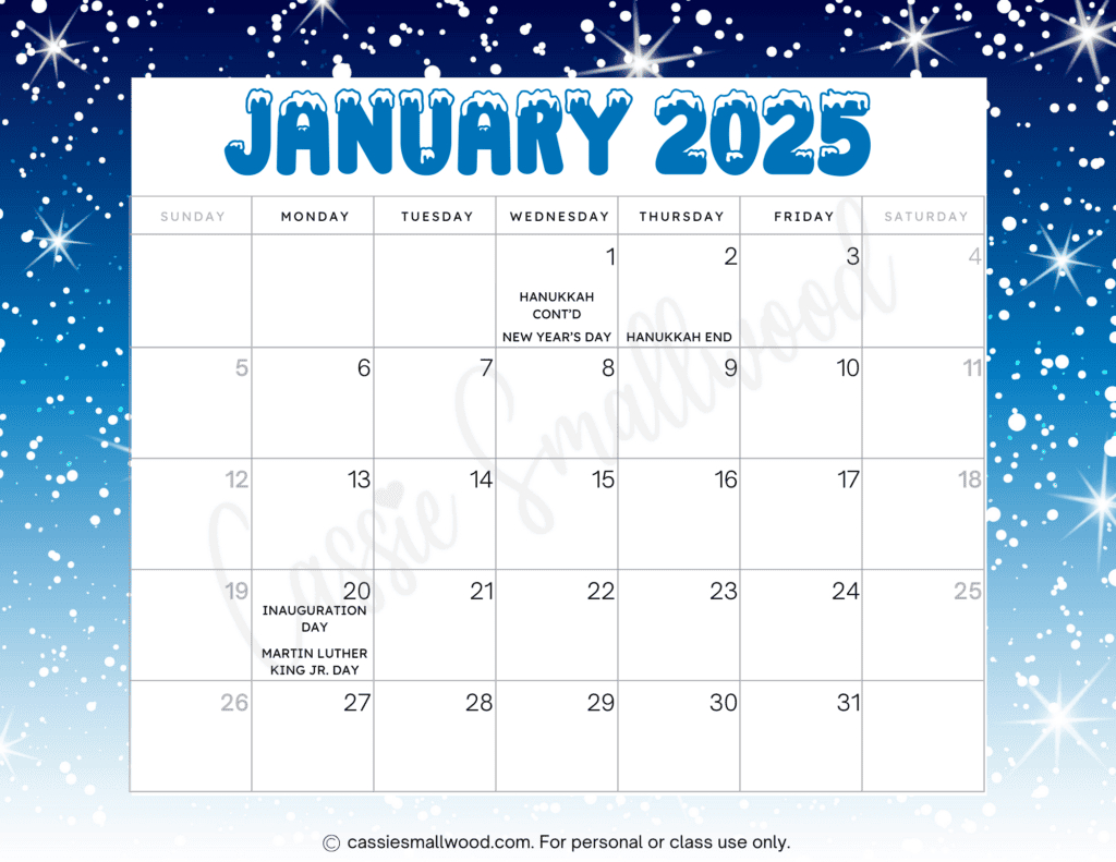 Cute 2025 Free Printable Monthly Calendars - Cassie Smallwood | 2025 Calendar with Holidays Printable Monthly