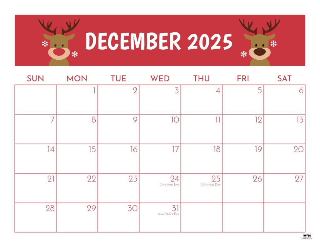 December 2025 Calendars - 107 Free Printables | Printabulls | December 2025 Printable Calendar