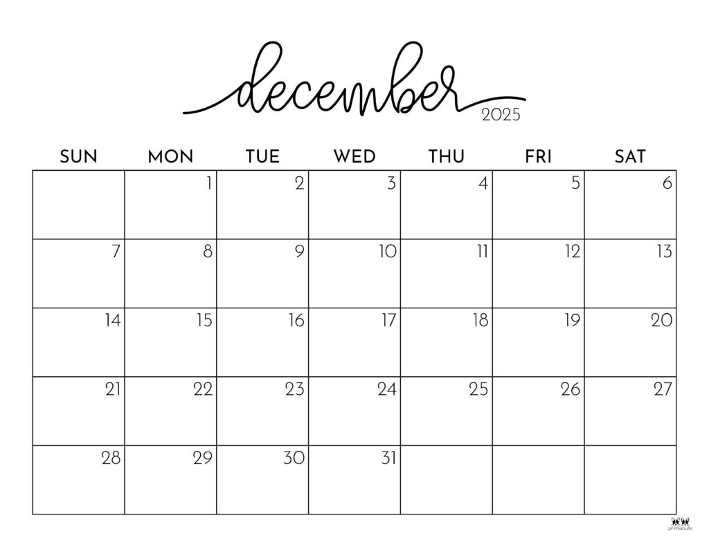 December 2025 Calendars - 107 Free Printables | Printabulls | December 2025 Printable Calendar