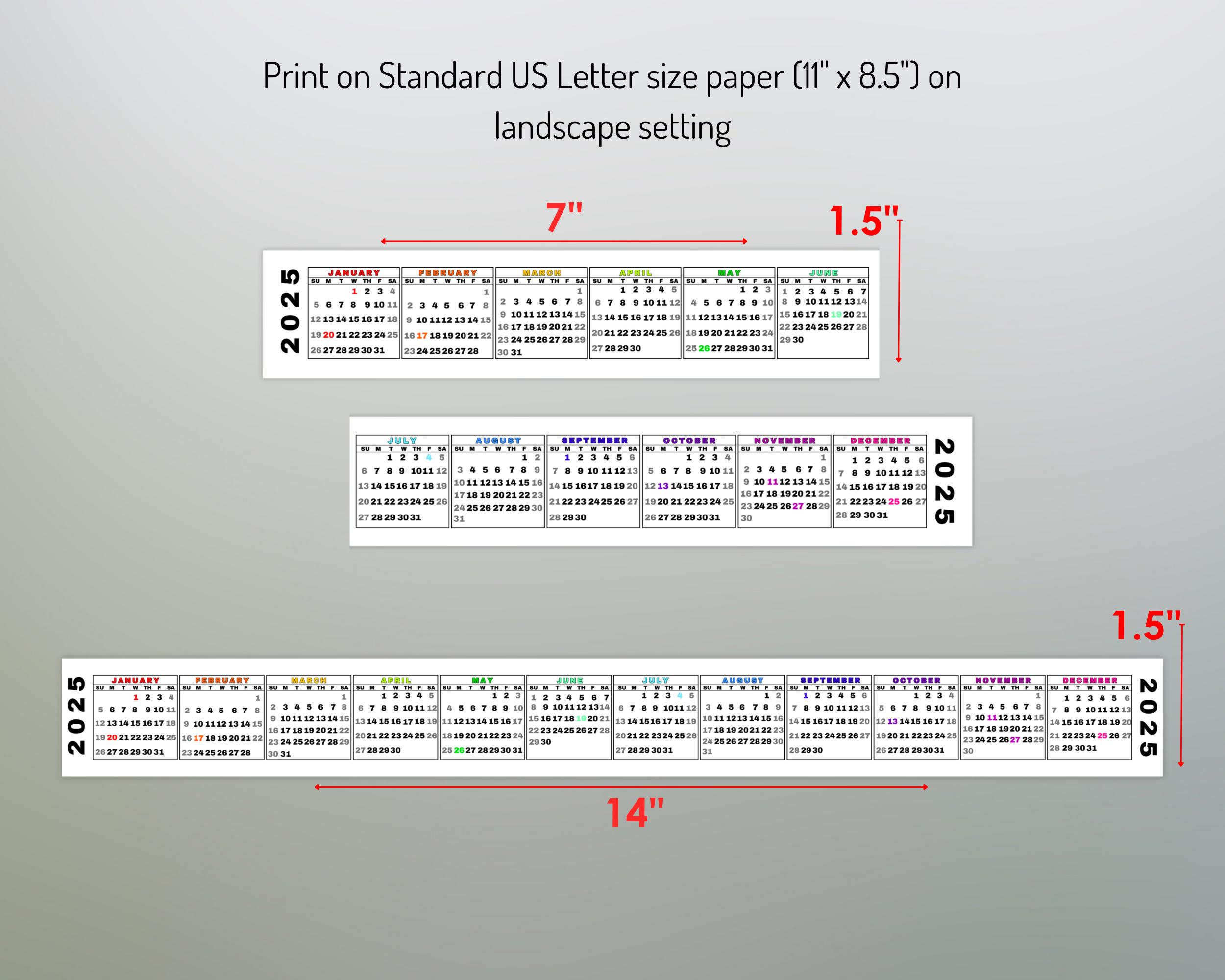 Desktop Calendar Strip, 2025 Mini Calendar, Printable Keyboard | Calendar 2025