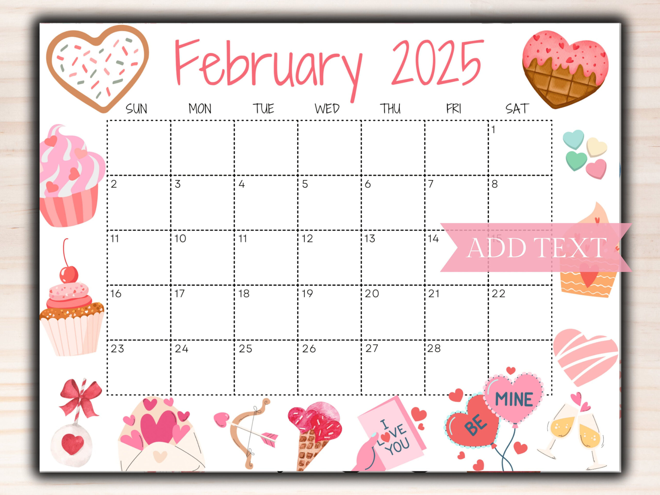 Editable February Calendar 2025, Printable Calendar 2025, Cute | Cute February 2025 Calendar Printable