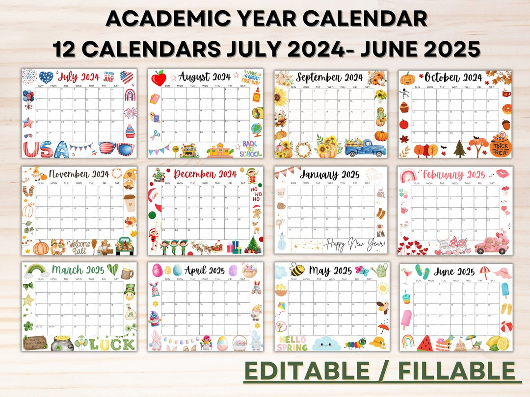 Editable School Calendar 2024-2025 From July To June Printable | Free Printable Calendar July 2024 June 2025