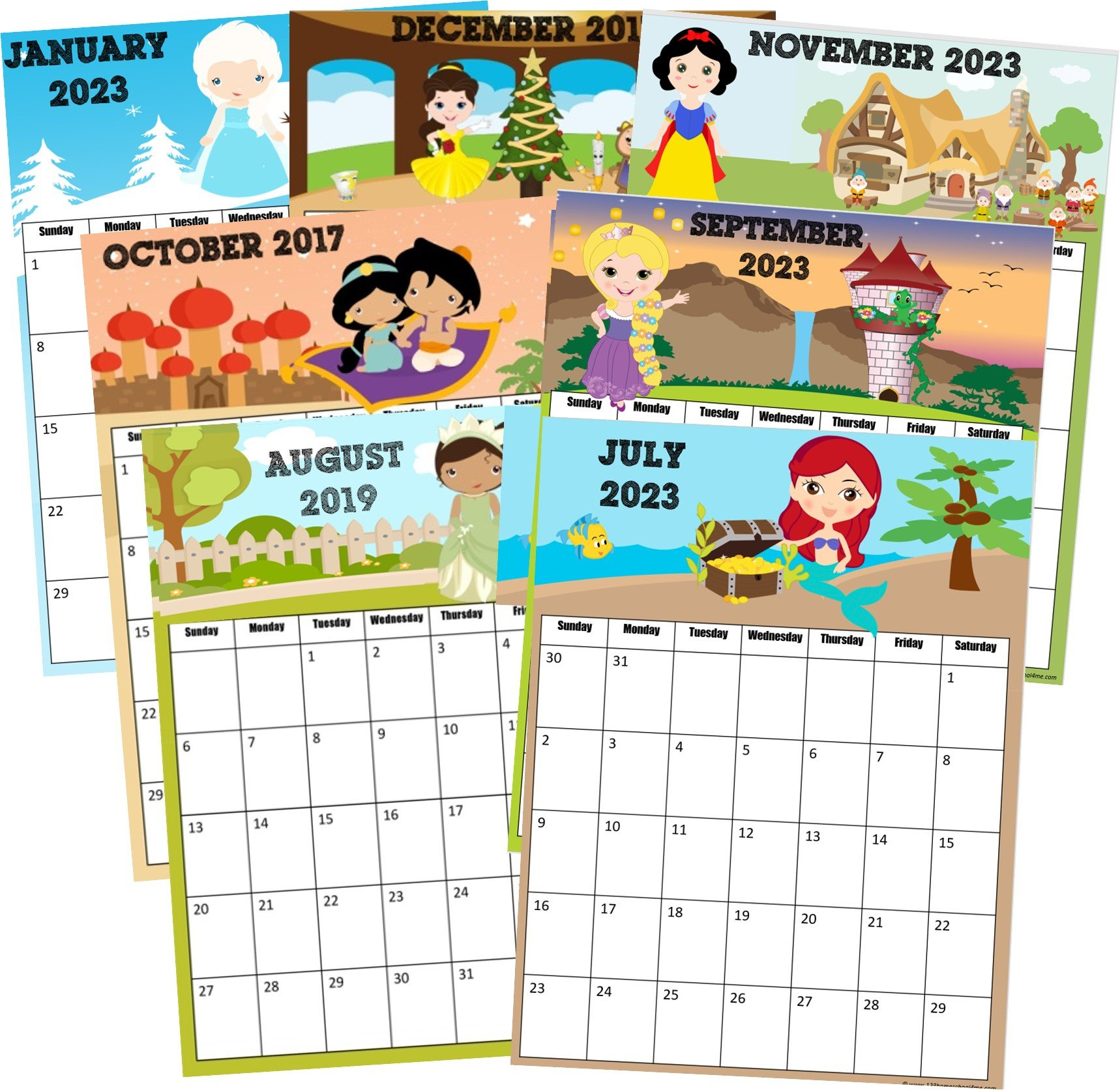 👑 Free Printable Disney Princess Calendar 2024 | Disney Printable Calendar 2025