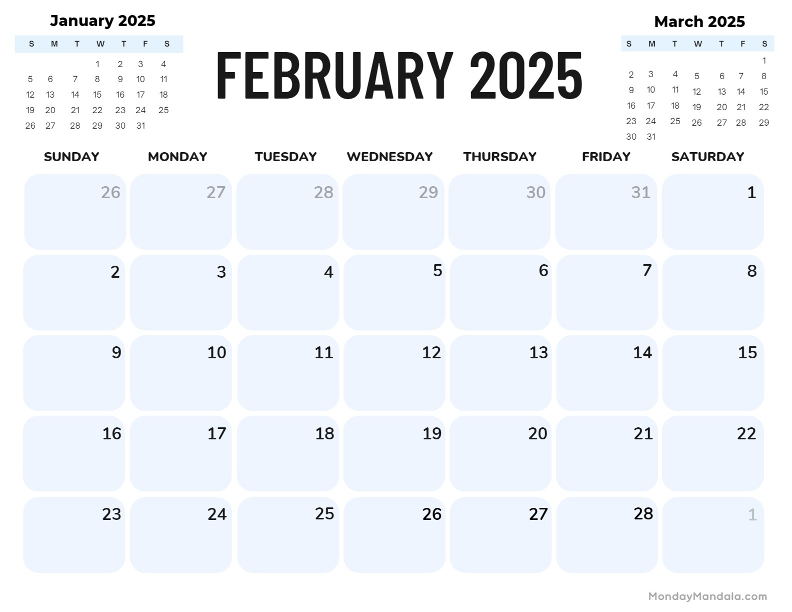 February 2025 Calendar (52 Free Pdf Printables) | February and March 2025 Calendar Printable