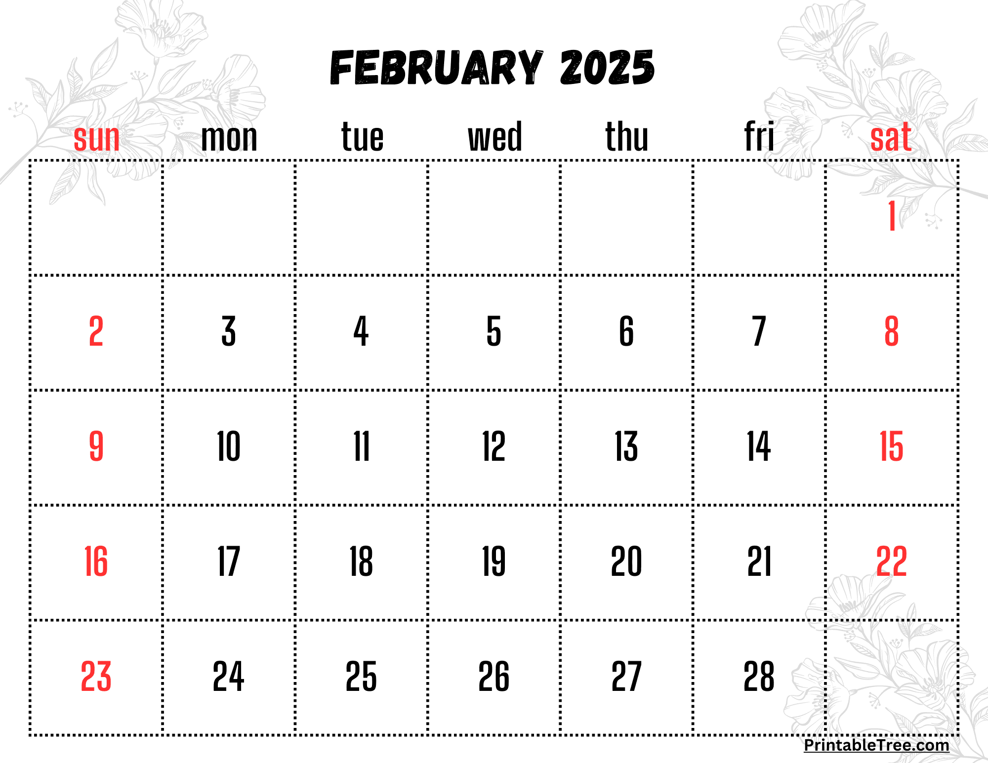 February 2025 Calendar Printable Pdf Template With Holidays | Free Feb 2025 Calendar Printable