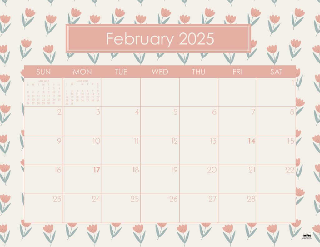 February 2025 Calendars - 107 Free Printables | Printabulls | Cute February 2025 Calendar Printable